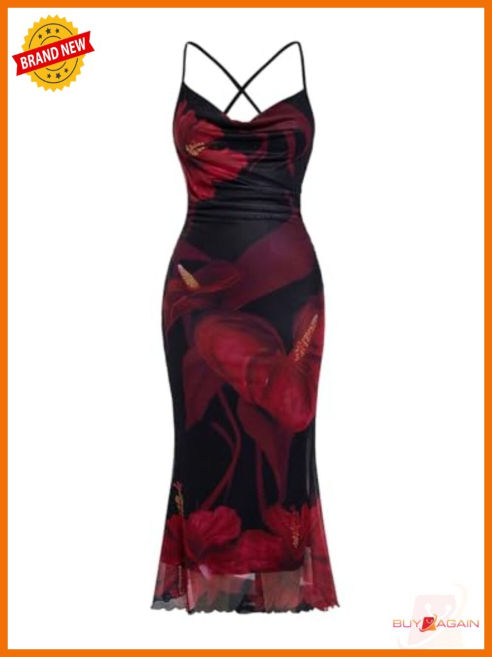Women's Floral Mesh Bodycon Cami Long Dress Cocktail Wedding Guest